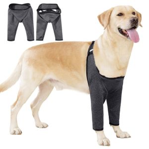 OUTOPEN Breathable Dog Leg Support Sleeve Adjustable Elastic Dog Knee Pads Grey Soft Dog Elbow Protector For Dog Front Leg