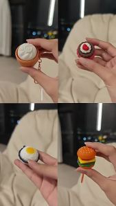 Food Shaped Fidget Toy Keychain Pressable Stress Relief Key Ring Simulation Hamburger Fries Steamed Bun Durian Decompression Toy Cute Bag Charm for Kids & Adults