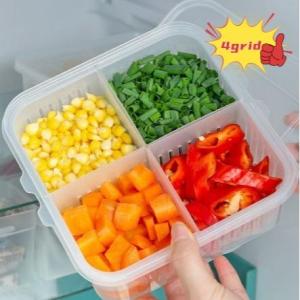 Refrigerator Storage Box 6Grids / 4Grids Refrigerator Food Vegetable Fruit Storage Box Kitchen Chopped Green Onion Drain Divided Container Kitchenware Dispenser
