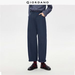 GIORDANO Women Pants 100% Cotton Half Elastic Waist Pants Exposed Seam Quality Zip Simple Chic Fashion Casual Pants 13415176