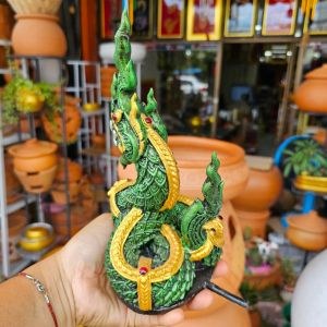 องค์พญานาค สูง 8.5 นิ้ว สีเขียว พญานาคสีเขียว พญานาคพ่นน้ำ องค์พญานาคพ่นน้ำ บูชาพญานาค ตั้งพญานาค รูปปั้น องค์
