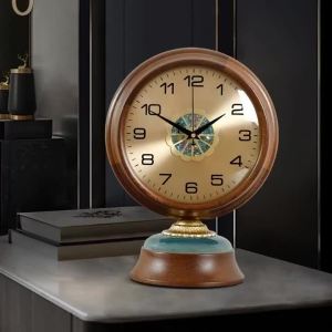 FFBH Vintage Wooden Table Clock Silent Movement Living Room Desk Clocks Ceramic Base Bedroom Office Retro Display Home Decoration T4N8K