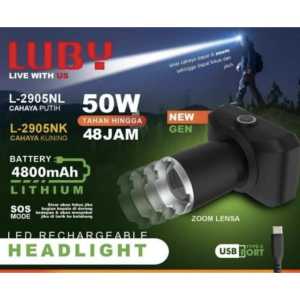 Senter Kepala LUBY LED Zoom L-2905NL 50 Watt Cahaya Putih Garansi Resmi