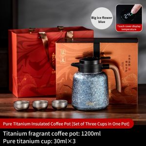 BINCOO Pure Titanium Thermal Flask Insulated Kettle Smart Temperature Display Coffee Pot Home Steeping Teapot Large Best Gift 1.2L