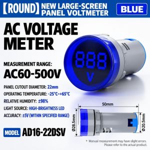 MIRELAE Đèn LED Đồng hồ đo điện áp hiển thị số. AC Màn hình lớn. Đồng hồ đo điện áp LED hình tròn. Độ chính xác Tần số Hertz Vôn kế gắn trên bảng điều khiển. Bảng điều khiển công nghiệp
