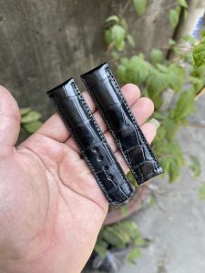 Dây đồng hồ da cá sấu vân Bụng (vân đốt tre) Màu Đen Dùng cho khóa giấu dây thời trang nhiều size Tặng kèm dụng cụ thay dây chốt Không Kèm Khóa