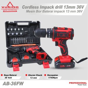 Mesin Bor Cordless Impact Drill YUKIDO 13mm 2 BATRE 36 V BOR CAS murah kuat Full Set