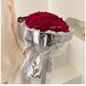 Mirror Finish Wrapping Paper Roll Shiny Metallic Gift Wrap for Birthday Christmas Wedding (Silver)