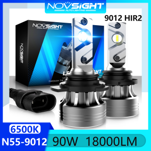 Novsight N55 9012 HIR2 LED Headlight Bulb Kit 90W 18000LM 6500K Super Bright LED Lights for Car High/Low Beam Fog Light Plug&Play 1 Pair 2Pcs 1 Year Warranty