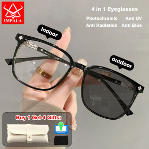 IMPALA FL3029P Auto Change Color Computer Glasses for Men and Women Photochromic Anti Blue Eyeglasses UV400 Lens With Glasses Case