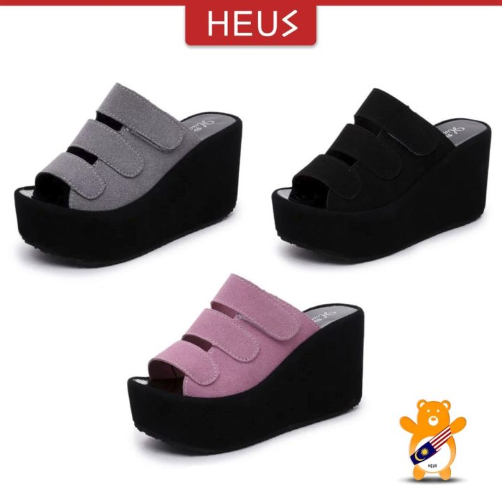 HEUS Velcro Heel Wedges (Ready Stock) Lazada