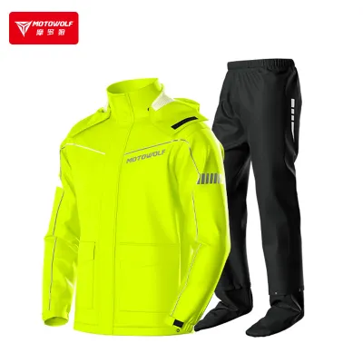 MOTOWOLF Motorcycle Rainsuit Waterproof Split Raincoat Suit Cycling Motorbike Jacket and Pants Lightweight Foldable Windproof Reflective