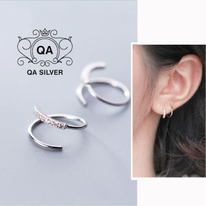 Khuyên tai bạc 925 xoắn ốc khảm đá kẹp vành bông cuộn tròn S925 HELIX QA SILVER Earrings EA190901