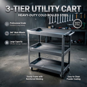 3 Layers Service Cart Metal Steel Tool Trolley 120KG Barang Garaj Bengkel Tools Shelf Storage Tiga Tingkat Layer Trolley with Wheels