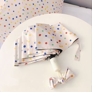 NVIEN1 Vinyl Automatic Umbrella Windproof UV Protection Polka Dot Umbrella Sunshade Function Durable Folding Umbrella Rain Protection