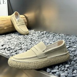 Mens Business Casual Breathable Slip On Loafers Platform Nubuck Leather Shoes Round Toe Vintage Low Cut Suede Driving Shoes2026