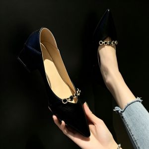 Free Shipping 2026 Autumn New Collection: WomenS Fashion Pointed-Toe Flats Chunky Heel Two-Way Wear Mid-Heel 4Cm High Heels