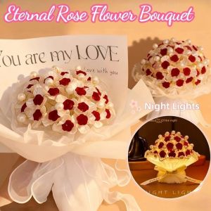 Artificial Rose Flower Eternal Rose Girlfriend Birthday Romantic Gifts Atmosphere Lamp Home Decor