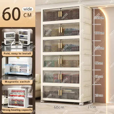HETEE Foldable Storage Cabinet with Wheels Plastic Wardrobe Organizer for Clothes Toys Space Saving