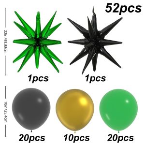 52pcs balloon set black green and gold themed balloons with pop star foil suitable for football-themed party decorations birthday parties classy mens party decorations indoor party decor and party balloon decorations.