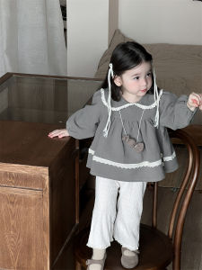 Childrens Autumn Outfit Korean Style Kids Clothing Baby Clothes Girls Autumn Lace Collar Doll Shirt Casual Pants Set