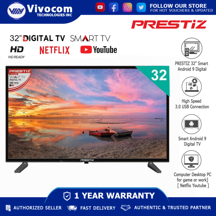 PRESTIZ 32" 32FH7100SBD Smart Android 9 Digital TV With Free Wall Mount