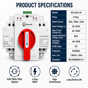 ATS Dual Power Automatic Transfer Switch Circuit Breaker 63A 100A 125A Electrical AC 2 Pole 400V