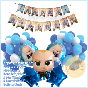 67 Pcs Boss Baby Birthday Theme Set Balloons for Party Decorations with Happy Birthday Banner Party Pack Sets by QJ Balloon
