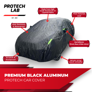 Mitsubishi Mirage Hatchback Protech Lab - Premium 3-Layered All Weather BLACK Aluminum Car Cover