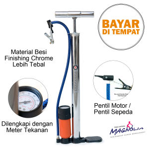 Pompa Angin Ban Sepeda dan Motor Model Lantai dengan Meter Tekanan Steel Atlantis