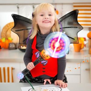 INK6755 Children Gift Halloween Flashing Light Up Strip Shape Glowing Windmill Toy Festive Atmosphere Halloween Glow Stick Music Luminous Sticks Rotating Light Toy LED Spinning Windmill