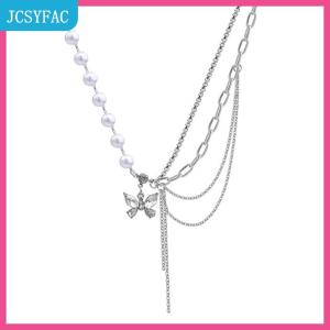 JCSYFAC Sáng bóng pha lê bướm Vòng cổ tinh tế nhiều lớp ngọc trai xương đòn chuỗi dây chuyền cho phụ nữ 2022 xu hướng thẩm mỹ đồ trang sức