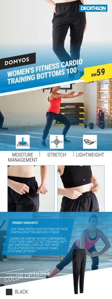 Decathlon Domyos 100 Women's Fitness Cardio Training Cropped Bottoms - LONG  LENGTH