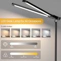 Desk Lamps for Home Office with Dual-Head LED Desk Lamp, USB Charging Port, Eye-Caring Architect Task Lamp, and 5-Level Dimming, Office Desk Accessories with Timing and 180 °   Adjustable (Black). 