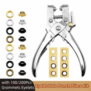 EXCES Labor-saving Eyelet Hole Punch Pliers Kit Dual-Purpose Heavy-Duty Punching Grommet Eyelet Pliers Kit Universal with 100/200Pcs Grommets Eyelets Metal Hole Punch Pliers Set DIY Crafts