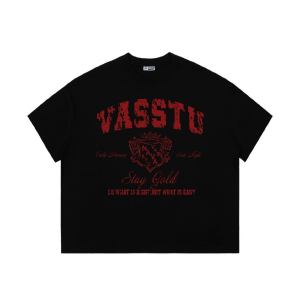 Vassnava boxy Stay Gold-cotton T-shirt men women boxy form short sleeve oversized round neck cotton 250gsm elastic 2 way .C