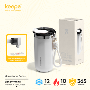 [p49 Name Engraving] Keepe Flask Premium Sandy White Coffee Mug Tumbler Personalized Stainless Steel Insulated Hot and Cold Water Bottle Casual Coffee Cup with Rope  11.8oz/16.8oz