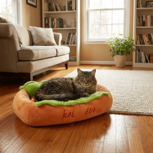 ROIO Removable Hot Dog-shaped Pet Bed Soft Plush with Mat Sausage Dog Nest Creative Fluffy Cat Nest Mat All Seasons