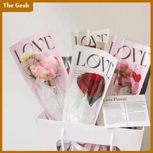 [The Gesh] 20pcs รักโปร่งใสกุหลาบบรรจุภัณฑ์ถุงดอกไม้ช่อพลาสติกช่อเดียวห่อกระดาษหนึ่งตรงถุงดอกไม้บรรจุภัณฑ์