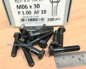 สกรูน็อตตัวผู้มิลดำเบอร์ 10# ขนาด M6x30mm เกลียวปลาย 1.0mm P1.0 AF10 เกรดแข็ง 8.8 น็อตหัวประแจเบอร์ 10 ยี่ห้อ KEF แข็งแรงได้มาตรฐาน