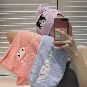 Sanrio Cute Cinnamorol My Melody Kuromi Dry Hair Cap Cartoon Anime Coral Plush Absorbent and Quick Drying Household Towels