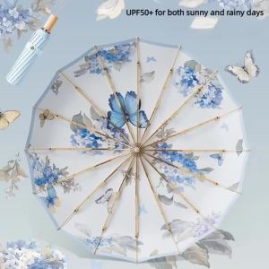 Sacesr Butterfly Floral Parasol Umbrella UPF50+ Portable Foldable Rain and Sun Dual Use Ladies Elegant Lightweight Outdoor Parasol K7M2P