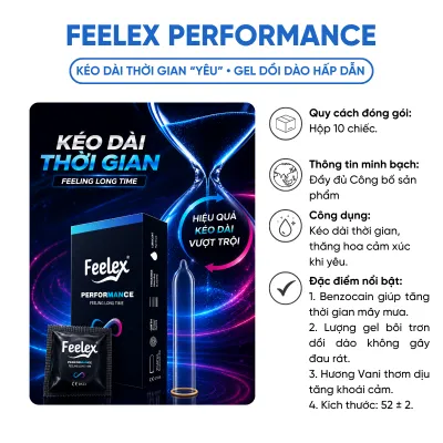 Bao Cao Su Kéo Dài Thời Gian Feelex Performance Siêu Mỏng Giúp Kéo Dài Thời Gian Hương Vani Hương Dâu Hộp 10c - Nhiều Gel Bôi Trơn Tăng Khoái Cảm