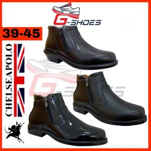 [G-SHOES] CHELSEAPOLO Men Formal Boots Police PDRM Black Shoes Mid Cut Double Zip  Size 39-45