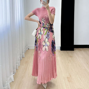 Nova Quality หนึ่งคนหนึ่งพลีท *Miyake Folds หนึ่งพับชุดเสื้อกางเกงพิมพ์ลายสไตล์ต่างประเทศแบบใหม่เสื้อชุดเดรสหน้าร้อนเข้ารูป + กระโปรงสองชิ้น