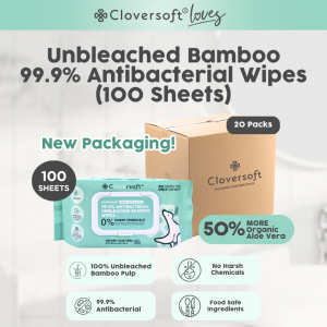 [Carton Deal] ❤️Cloversoft Loves 100% Antibacterial Unbleached Bamboo Organic Wipes [20 Packs x 100sheets]