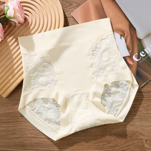 🔥【Comfort Fit】No Butt Pinching Panty Set Lace Underwear Women High Waist Breathable Ice Silk Triangle High Waisted Tummy Tuck Lace Clip Hip Triangle Panties