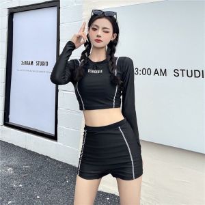 1 Pair Long Sleeve Crop Top Fashion Rashguard Terno Summer Swimming Beach Swimwear Swimsuit Tops OP