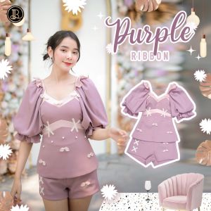BLT BRAND การันตีเสื้อผ้าแบรนด์แท้ เซทกางเกง สีชมพูแขนตุ๊กตา พองๆ PUSPLE RIBBON