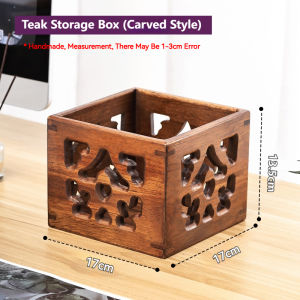 Solid Wood Carved Storage Basket Bathroom Kitchen Office Countertop Storage Box Desktop Organization
